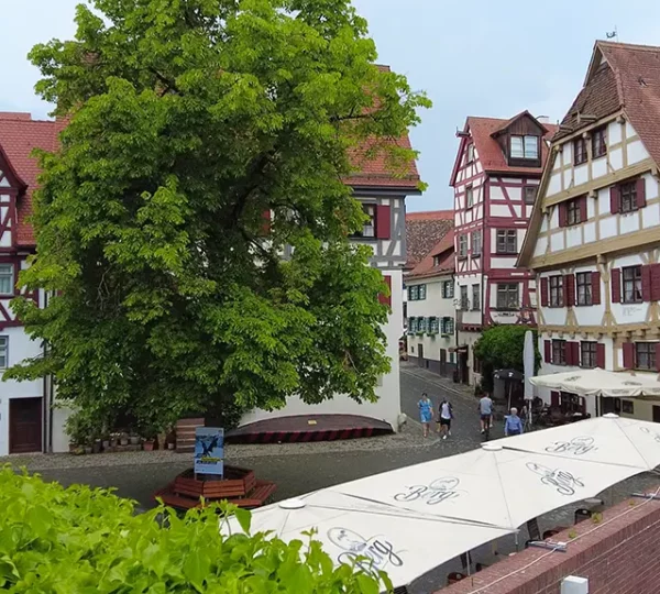 Blick auf das Ulmer Fischer- und Gerberviertel von der Ulmer Stadtmauer
